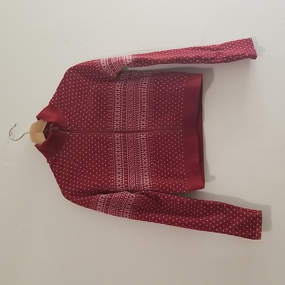 Fabletics cropped red patterned top full front zip Valentine's Day - Picture 1 of 7